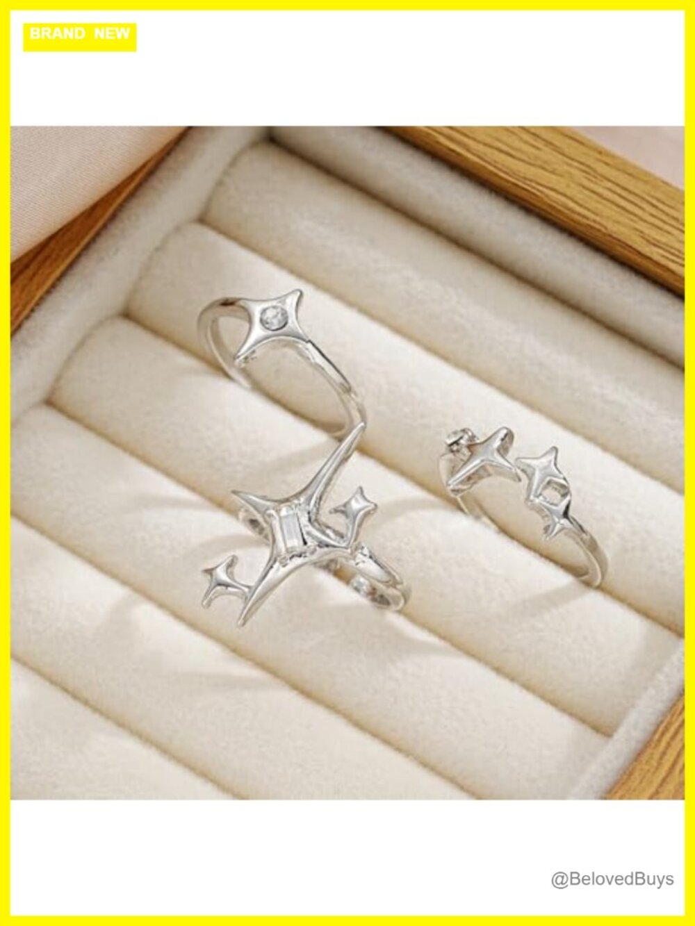 3pc Silver Star Statement Rings Chunky Open Adjustable Stacking Set Punk Goth - Picture 4 of 4